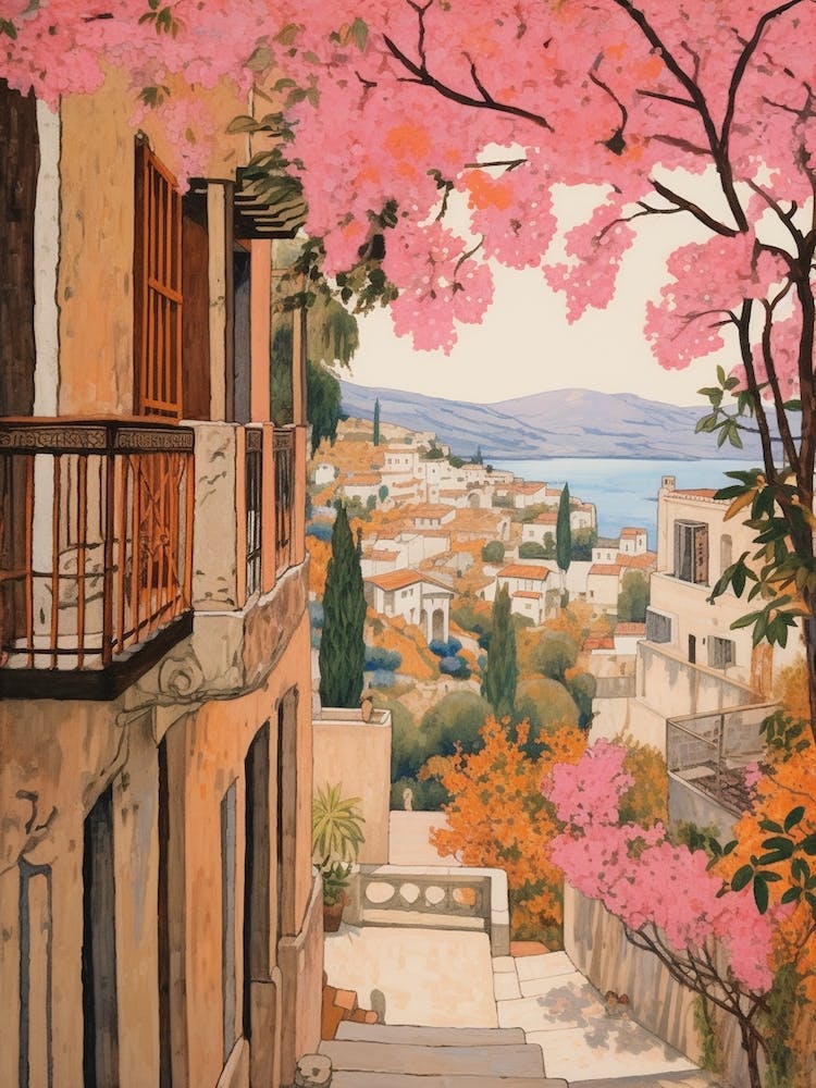 Bodrum Turkey 4 Vintage Pink Travel Illustration