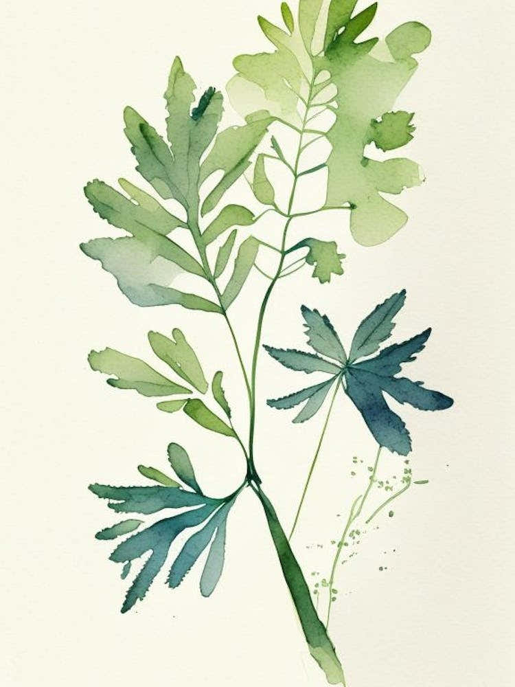 Lovage Herb Minimalist Watercolour