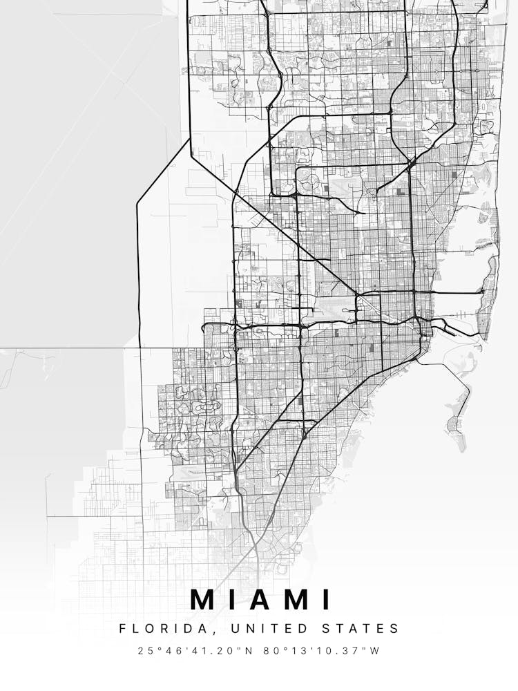 Miami Florida USA White Map