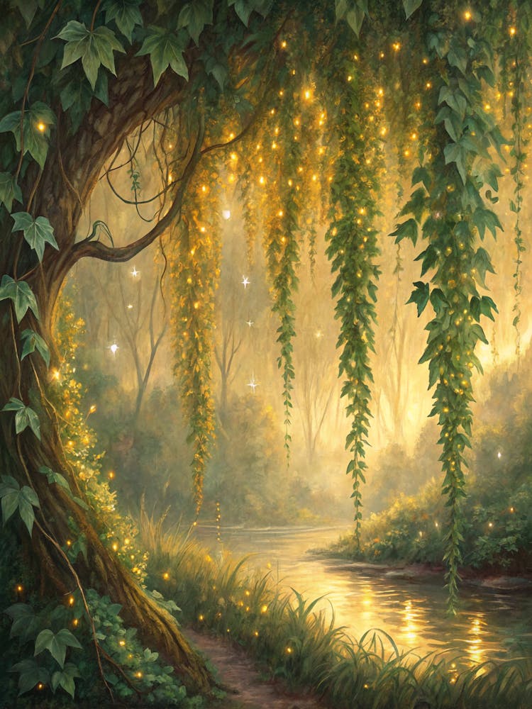 Oil Painting Style Floating Vines With Golden High