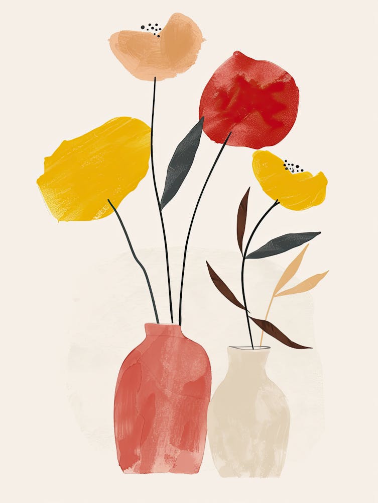 Flowers In Vases, Boho, Minimalism