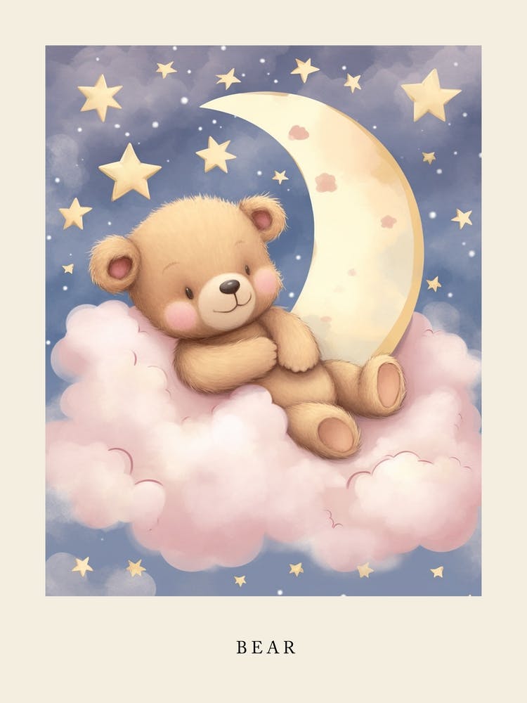 Sleeping Baby Bear Cub 3 Nursery Poster