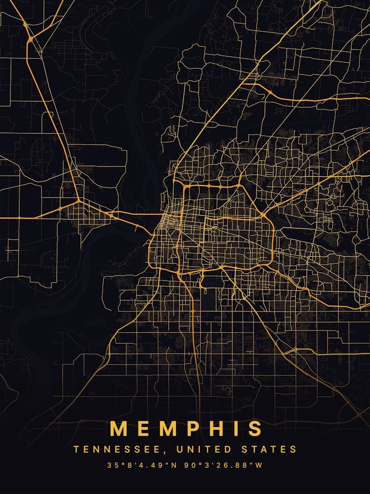 Memphis Tennessee Black And Gold Map