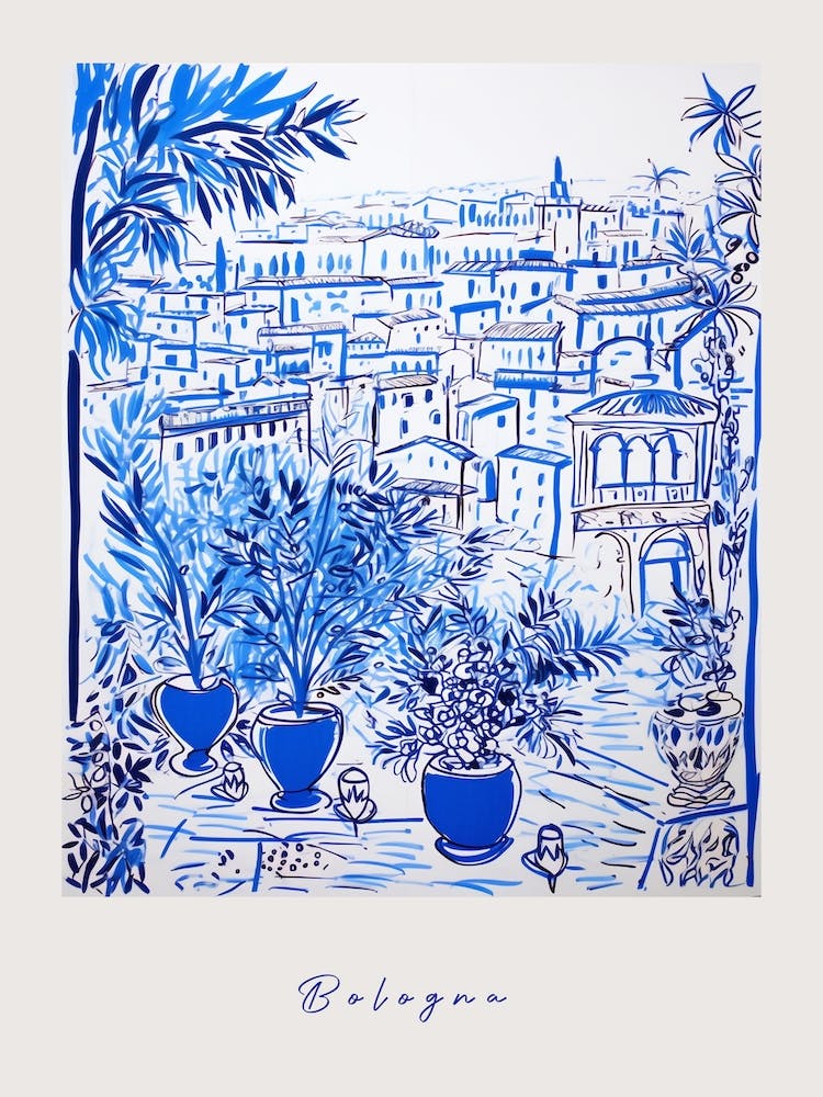 Bologna Italy Blue Drawing Poster