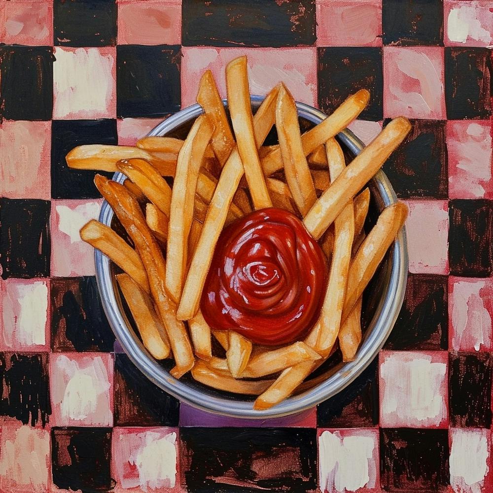 Fries & Ketchup Checkerboard Background 3