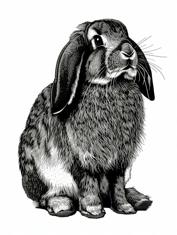 American Fuzzy Lop Black Blockprint Rabbit Illustration 4