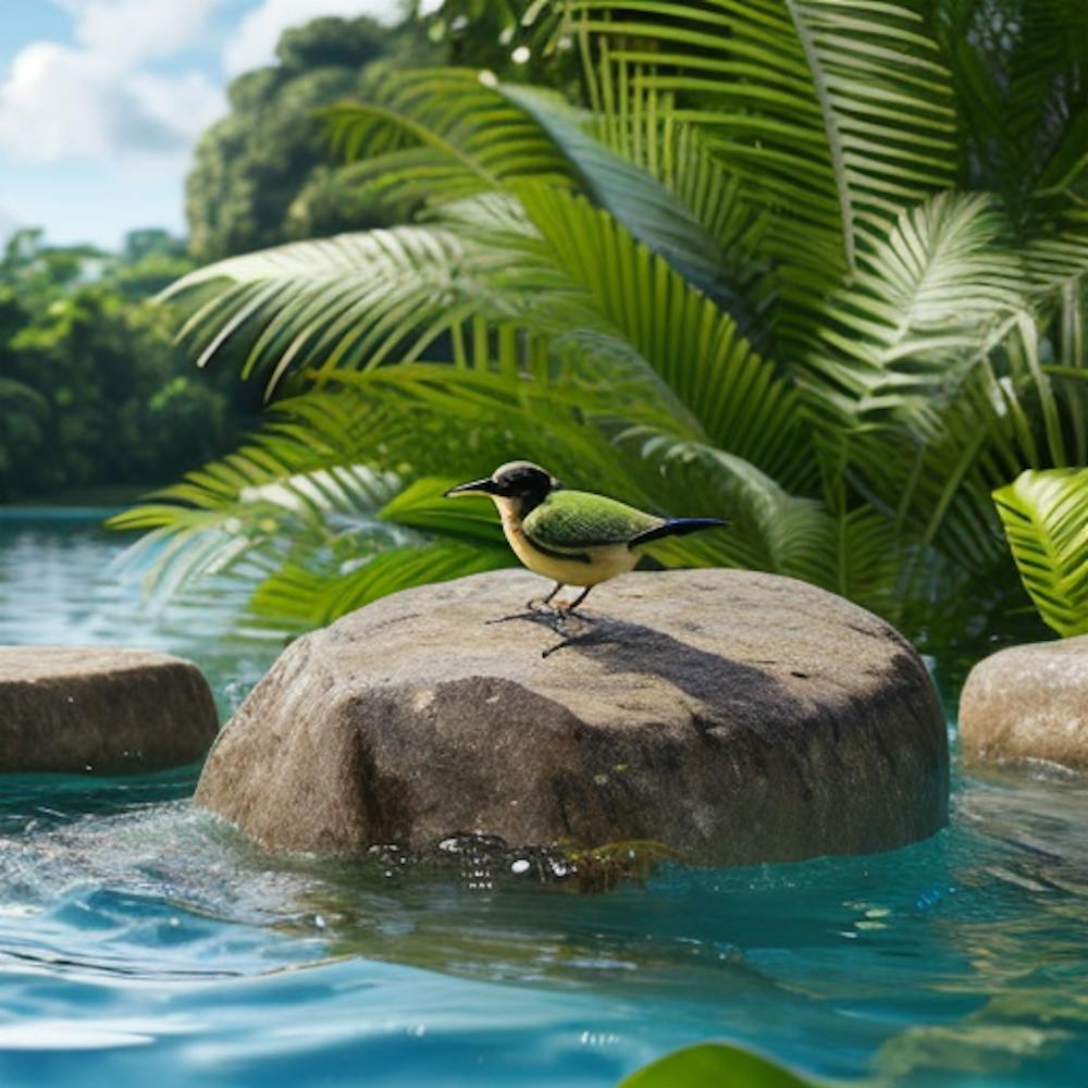 Bird In A Natural Swimming Pool
