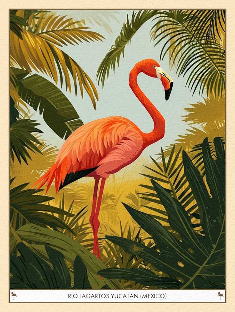 Greater Flamingo Rio Lagartos Yucatan Mexico Tropical Illustration 9 Poster