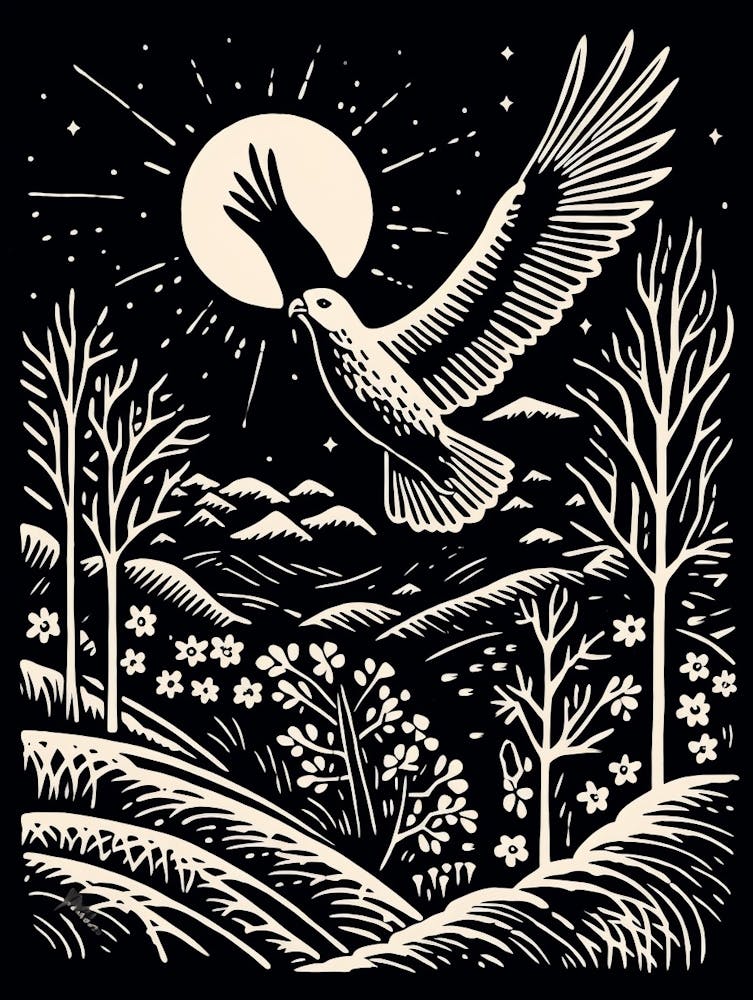 B&W Bird Linocut Harrier 2