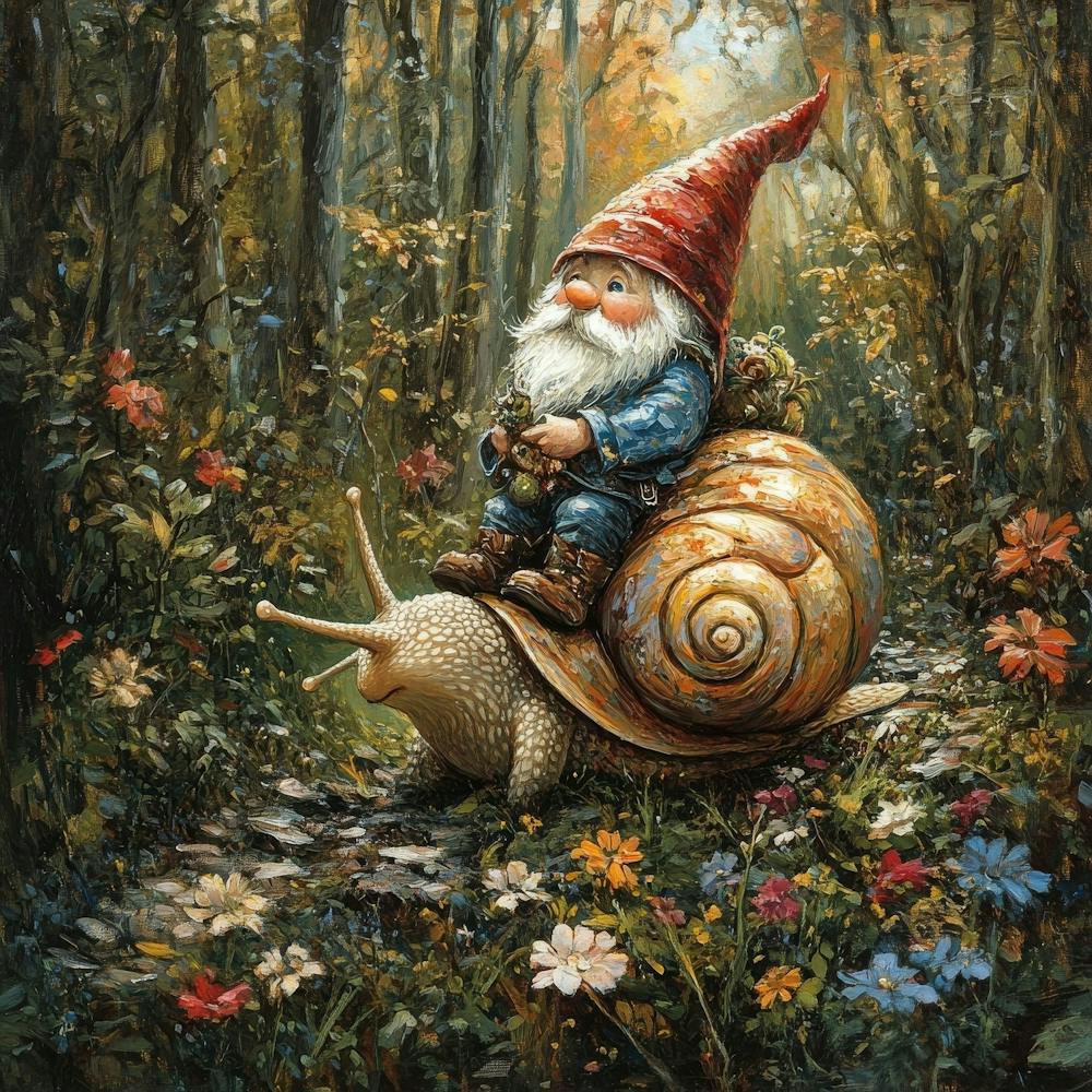 Gnome On A Snail Art