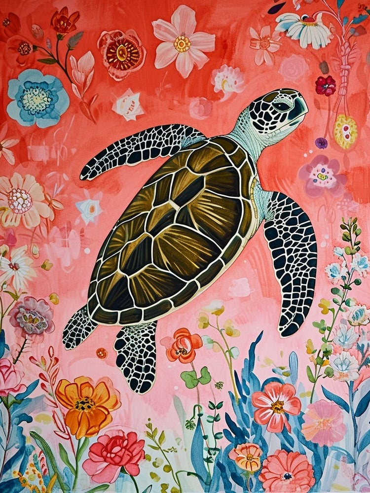 Floral Animal Painting Sea Turtle 1