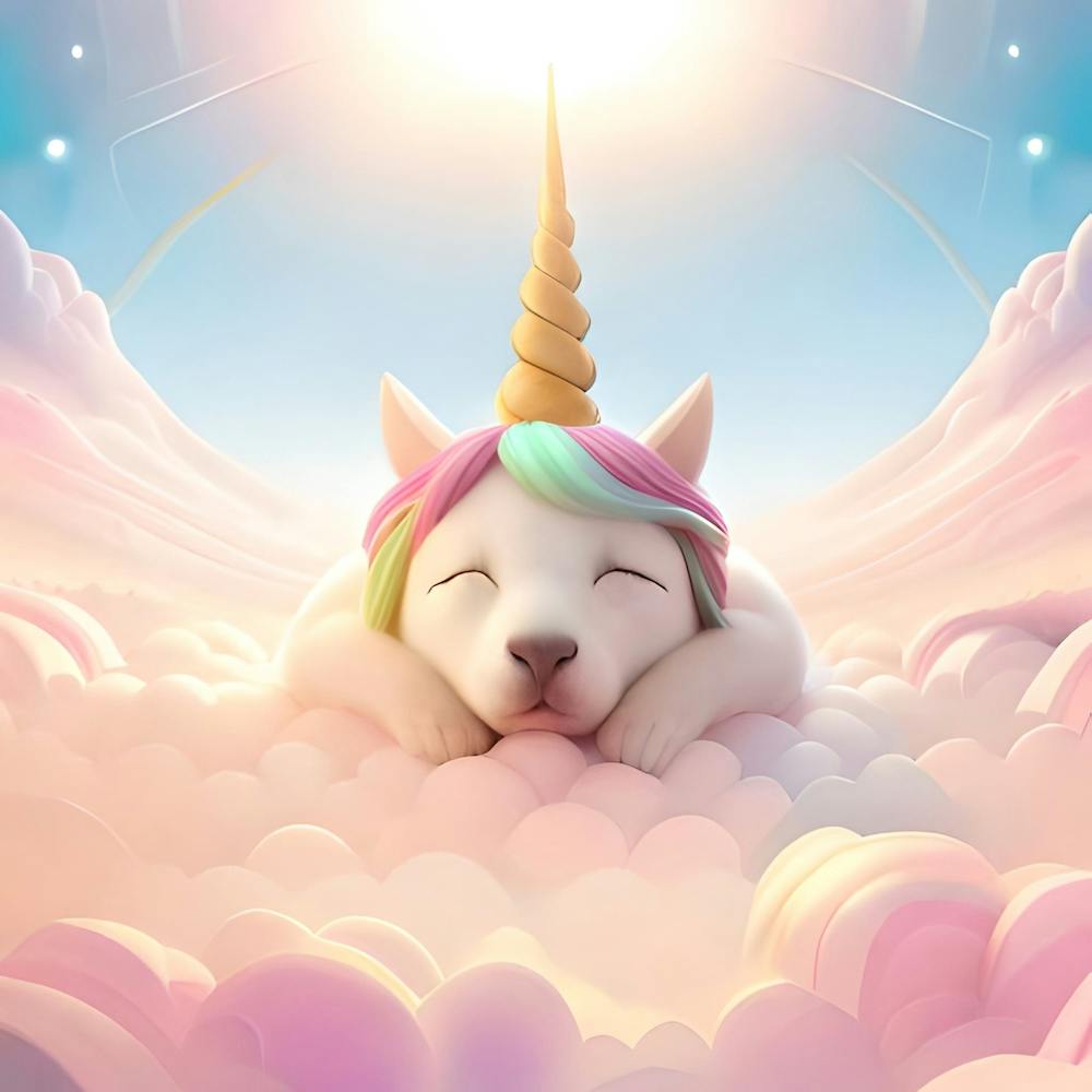 Schlafend in den Wolken - Hunde-Einhorn
