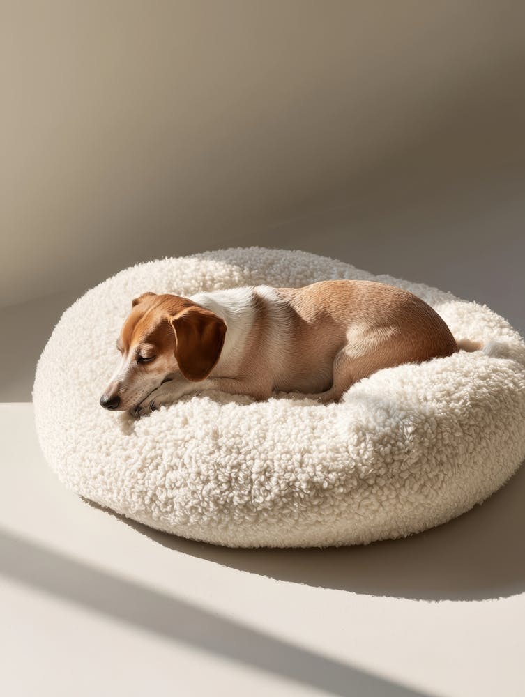 Dog Sleeping On A Bed.Generated AI. Wall