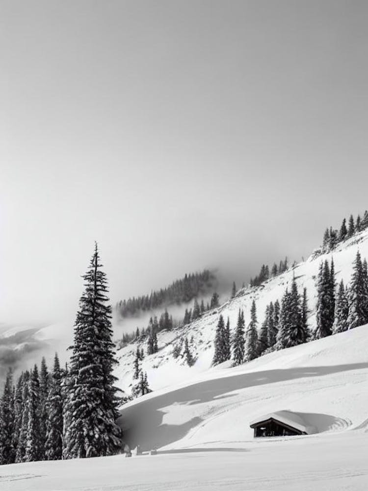 Tignes, France Black And White Skiing Poster