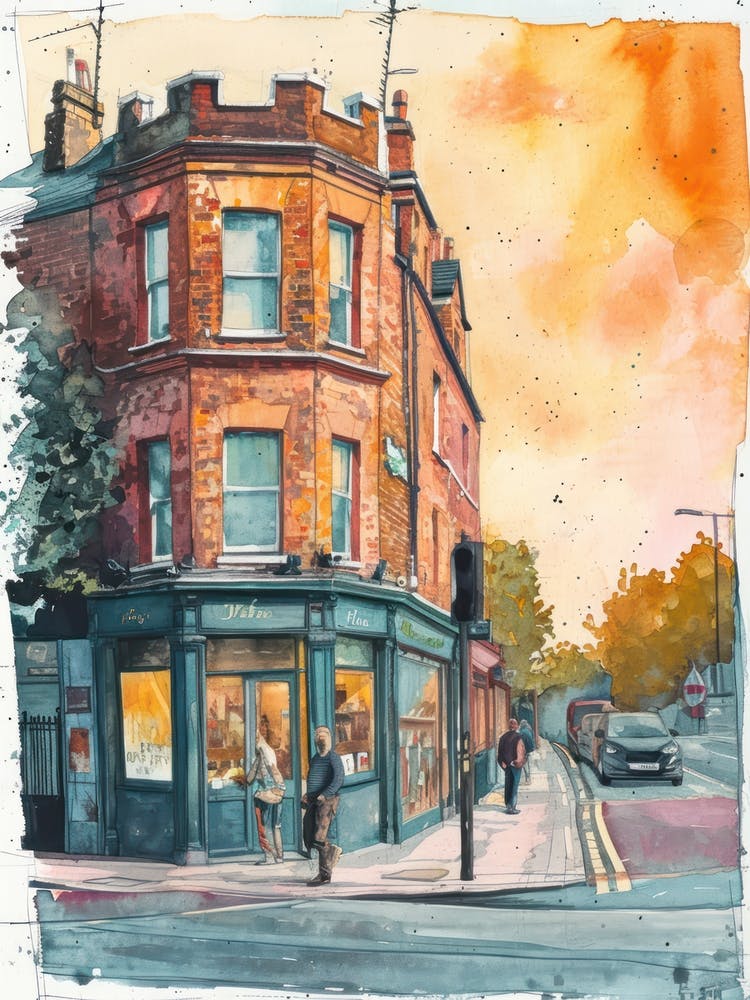 Hillingdon London Borough Straßenaquarell 3