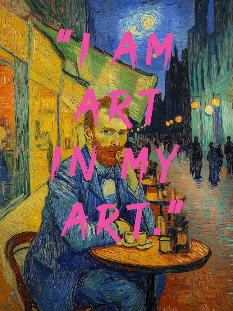Vincent van Gogh Caféterrasse bei Nacht Oilmalerei, Selbstportrait ich bin kunst, "I Am Art In My Art"