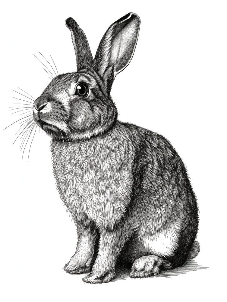 English Lop Blockdruck-Kaninchenillustration 4