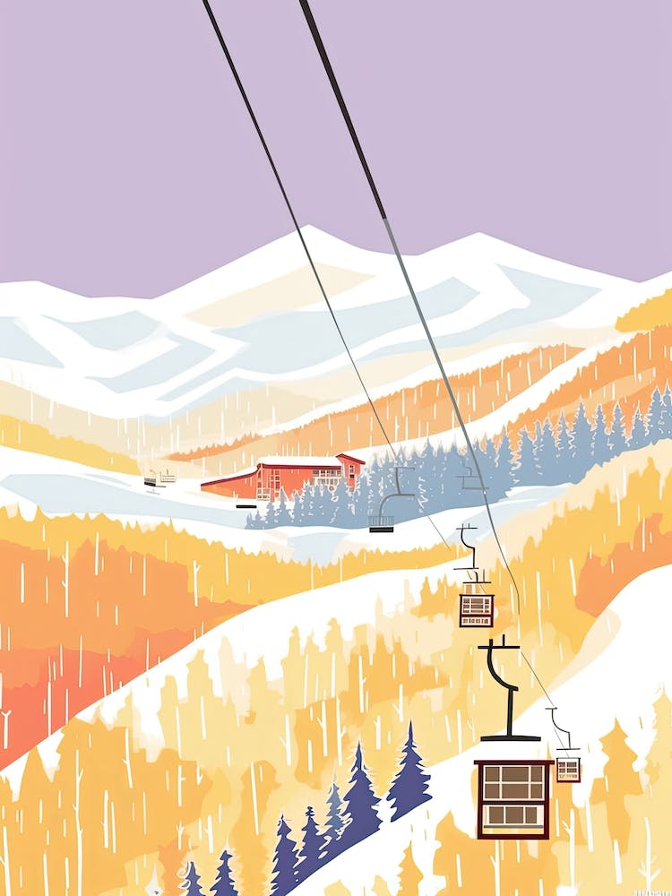 Stowe Mountain Resort   Vermont, Usa, Ski Resort Pastel Colours Illustration 0