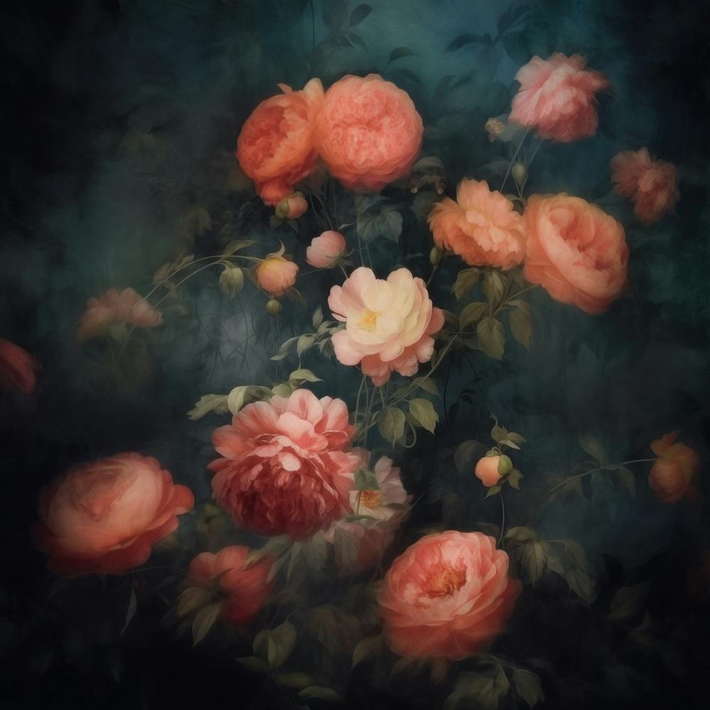 Peony Pattern With Blue Background