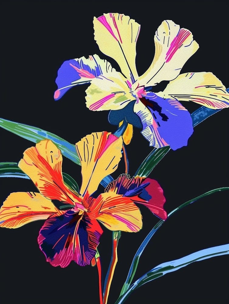 Neon Flowers On Black Wild Pansy 2