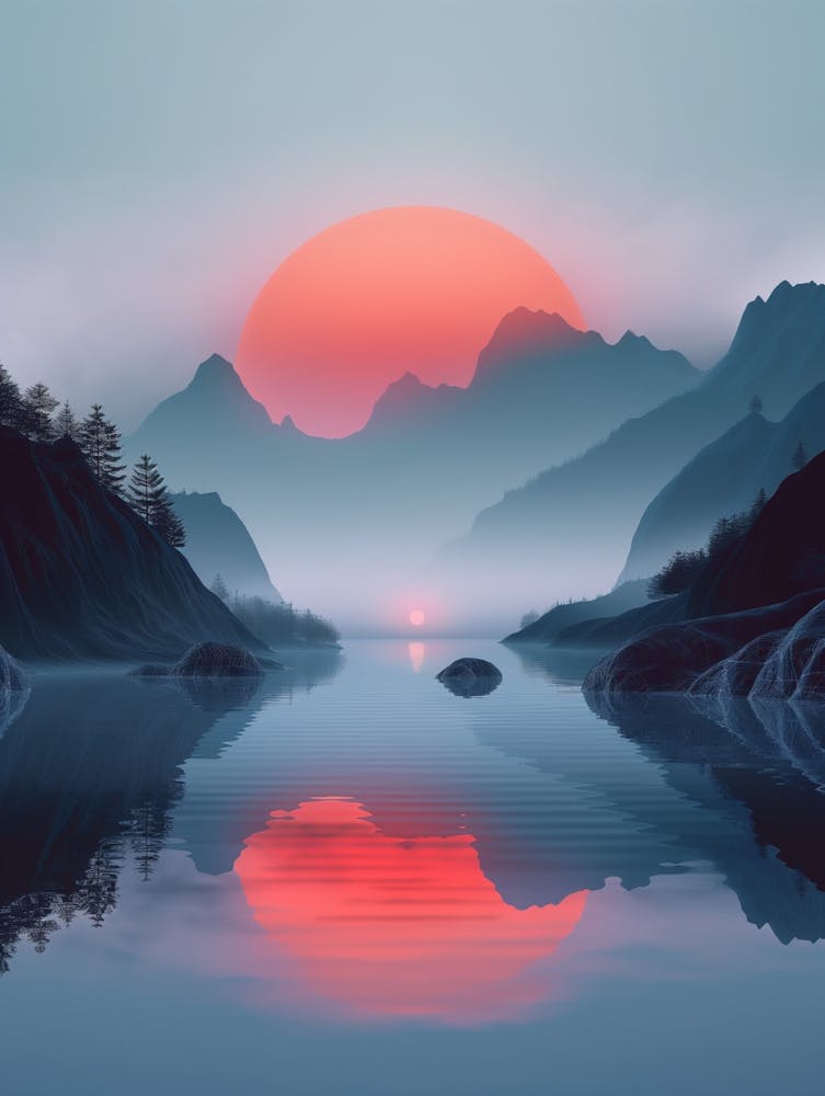 Minimalist Retrofuturistic Zen Nature Wallpaper