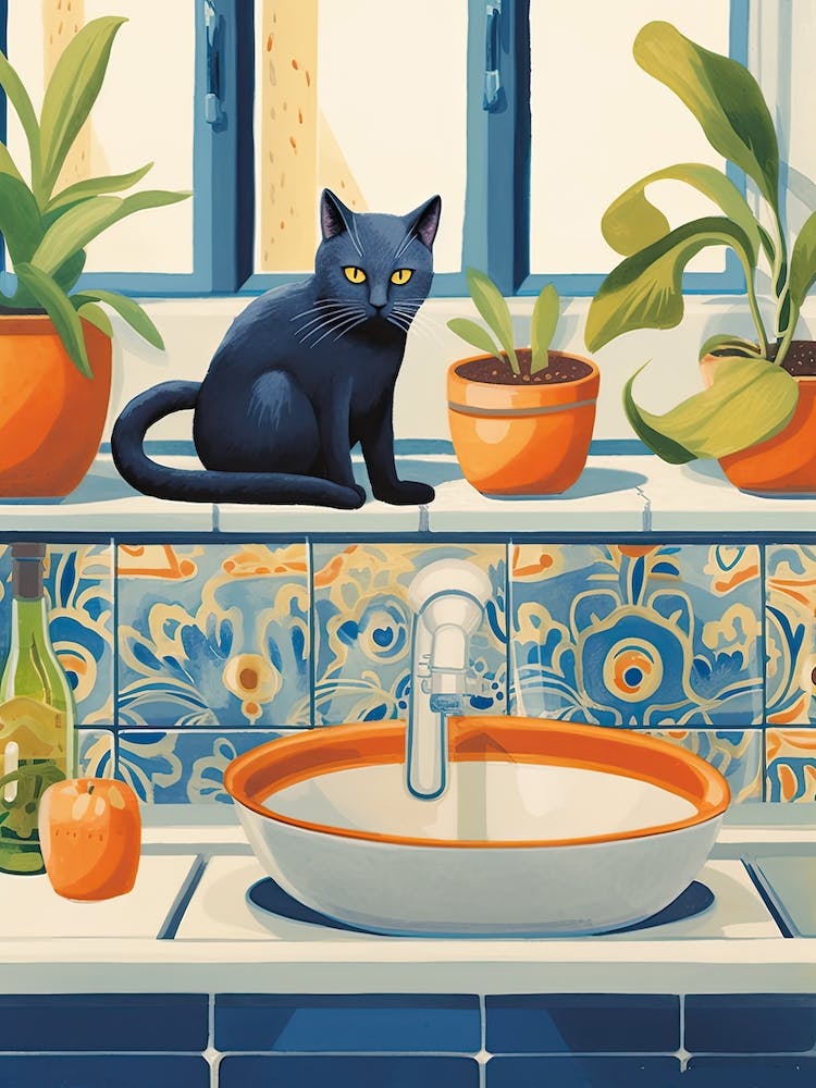 Black Cat In The Kitchen Sink, Mediterranean Style 4