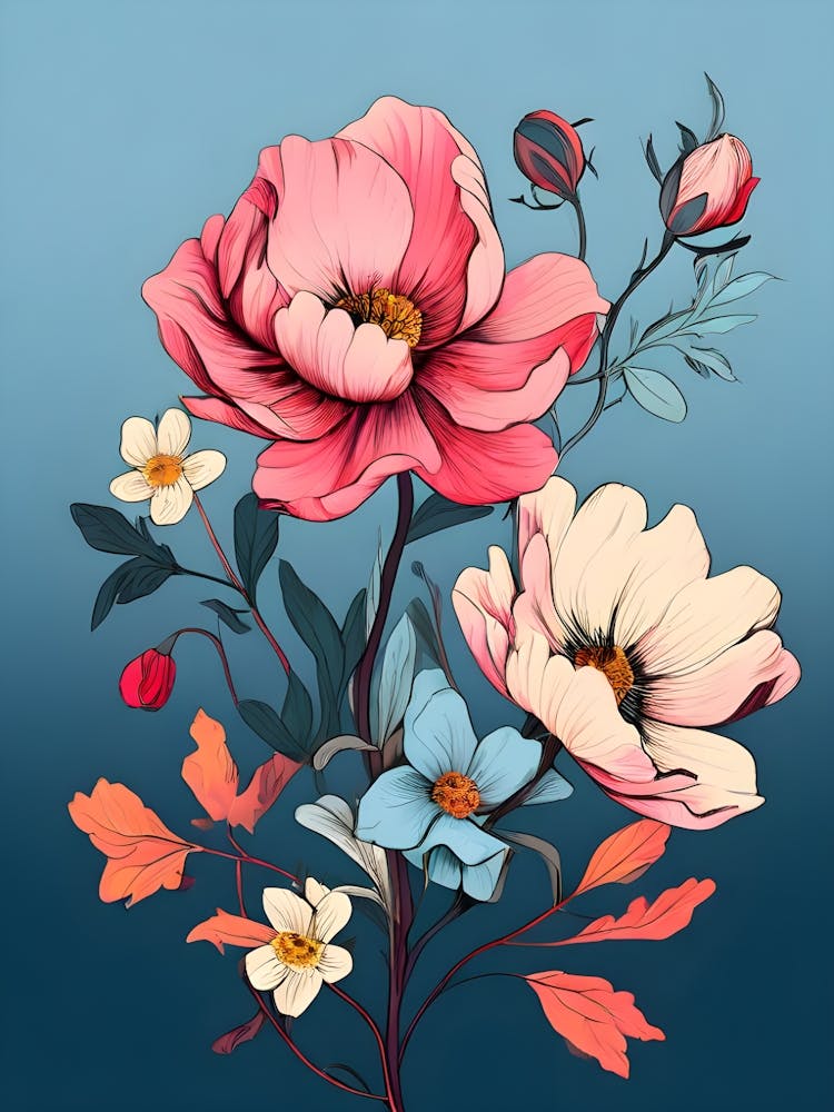 Flowers On A Blue Background 7