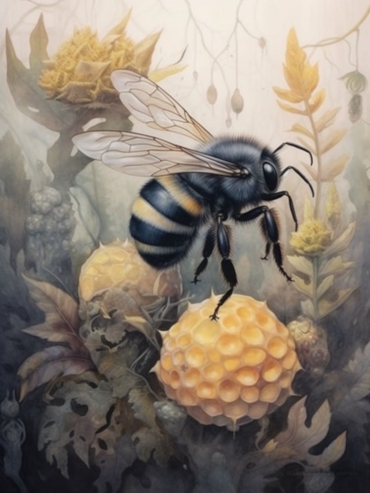 Black Resin Bee Beehive Watercolour Illustration 2
