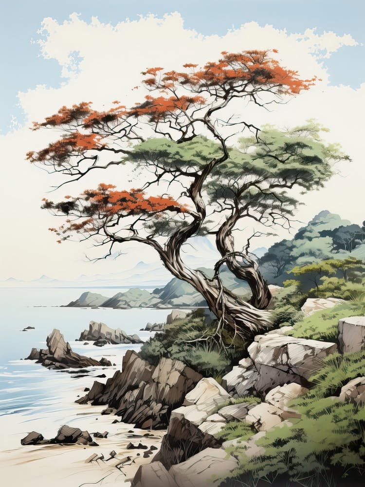 Ishigaki Island In Okinawa, Japanese Brush Painting, Ukiyo E, Minimal 3