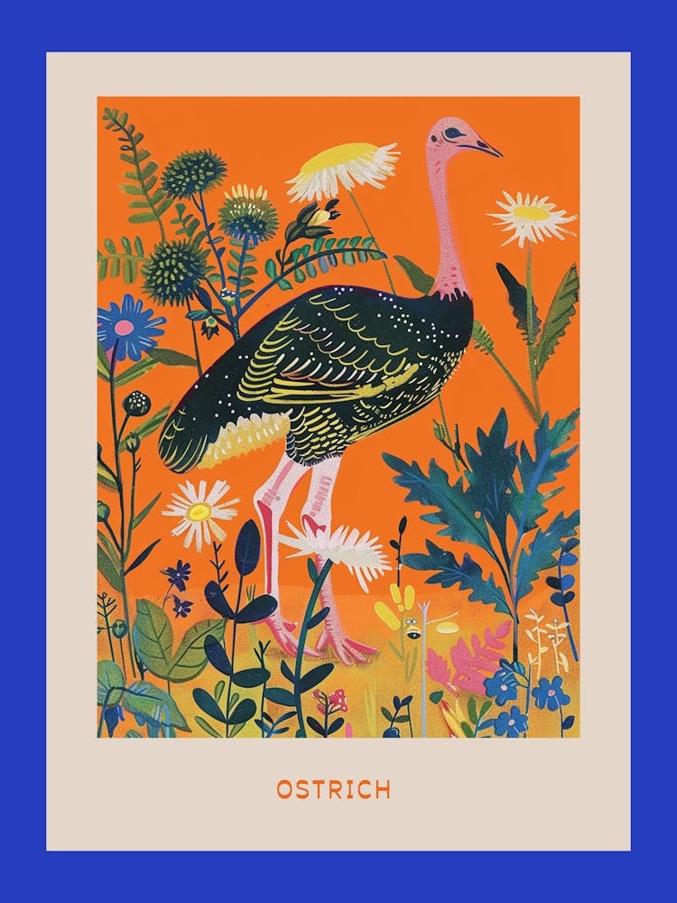 Affiche d'oiseaux printaniers Autruche 1
