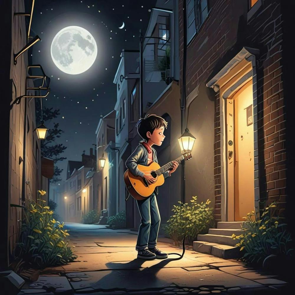Young Boy With Gitaar In Moon Light (1)