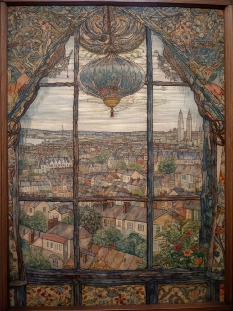 A Window View Of London In The Style Of Art Nouveau 4