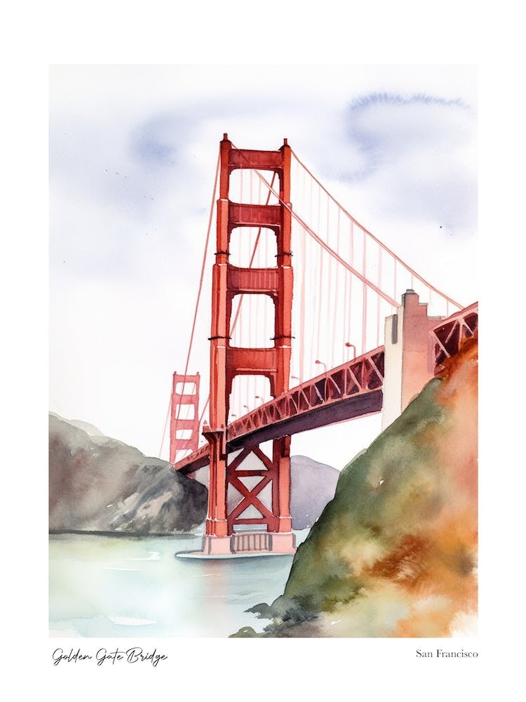 Golden Gate Bridge 4 Watercolour Travel Poster