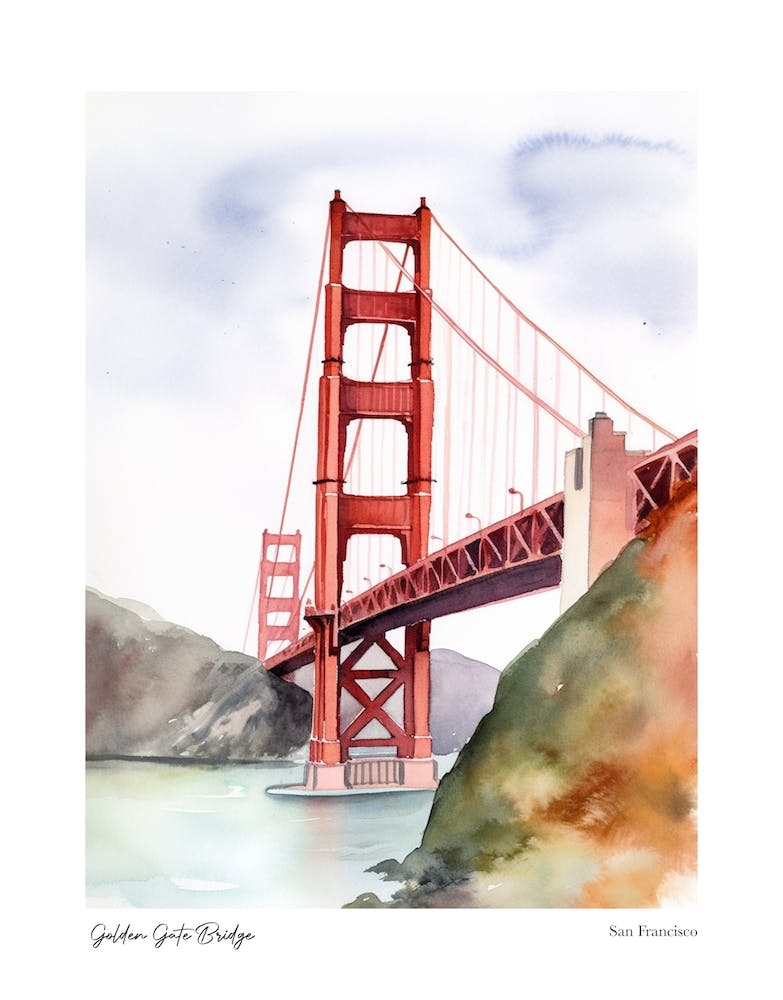 Golden Gate Bridge 4 Watercolour Travel Poster