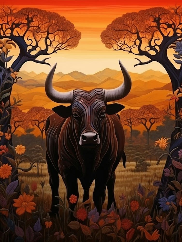 African Buffalo Traditional African Painting 1