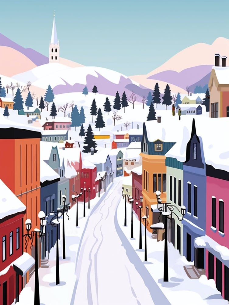 Retro Winter Illustration Bergen Norway 1