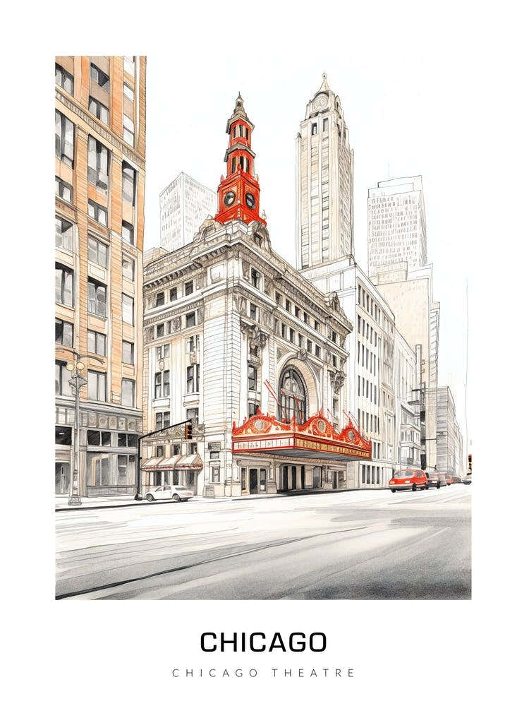 Chicago Theatre B&W Poster