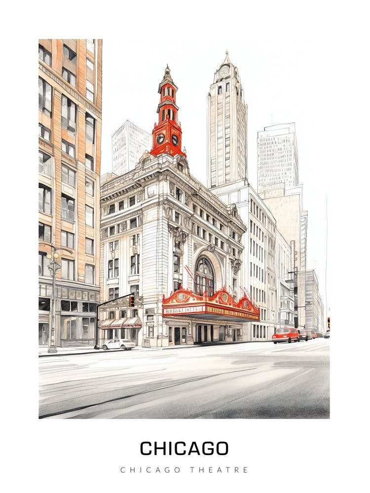 Chicago Theatre B&W Poster