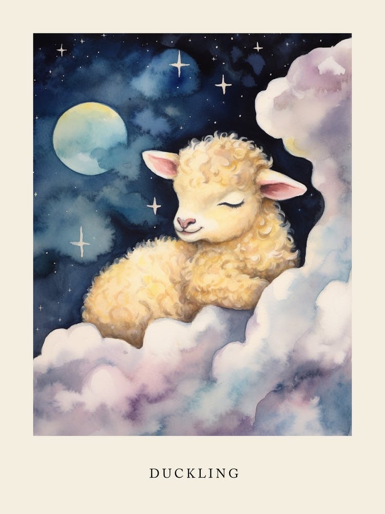 Baby Duckling 3 Sleeping In The Clouds Nursery Poster