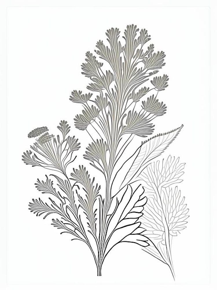 Coriander Herb William Morris Inspired Line Drawing 2