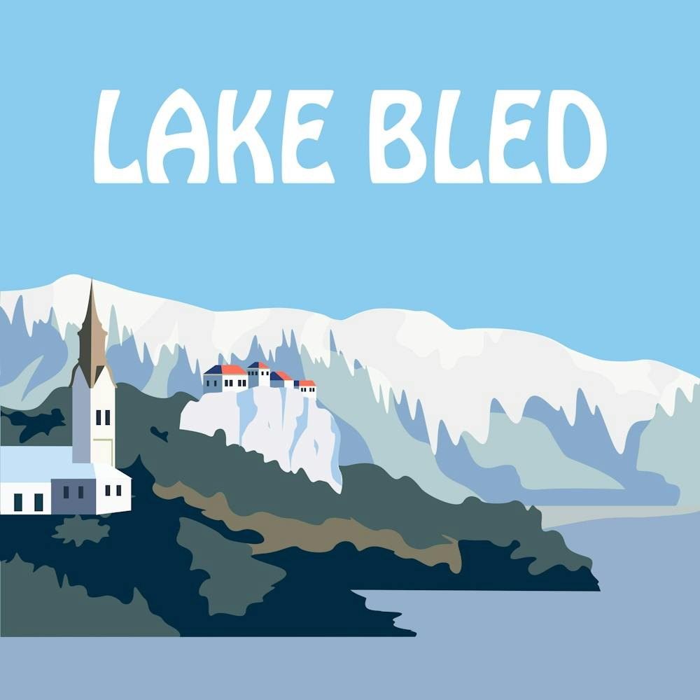 Lake Bled Winter Bold Illustration