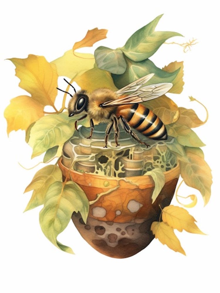 Sweat Bee Mimic Bee Beehive Watercolour Illustration 4