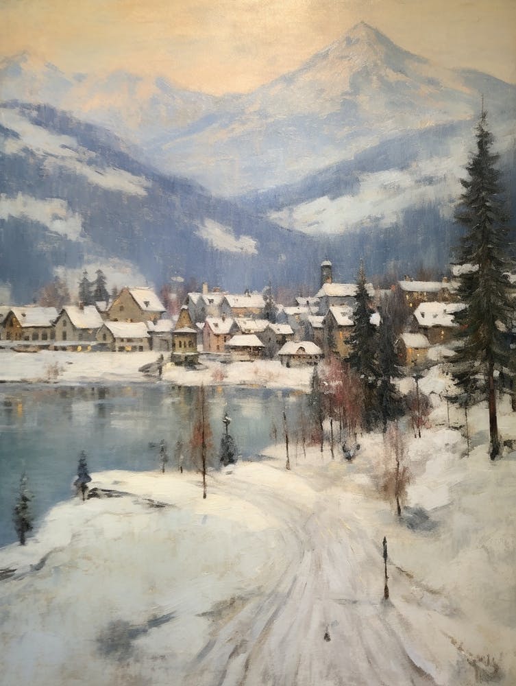 Vintage Winter Painting St Moritz Switzerland 2
