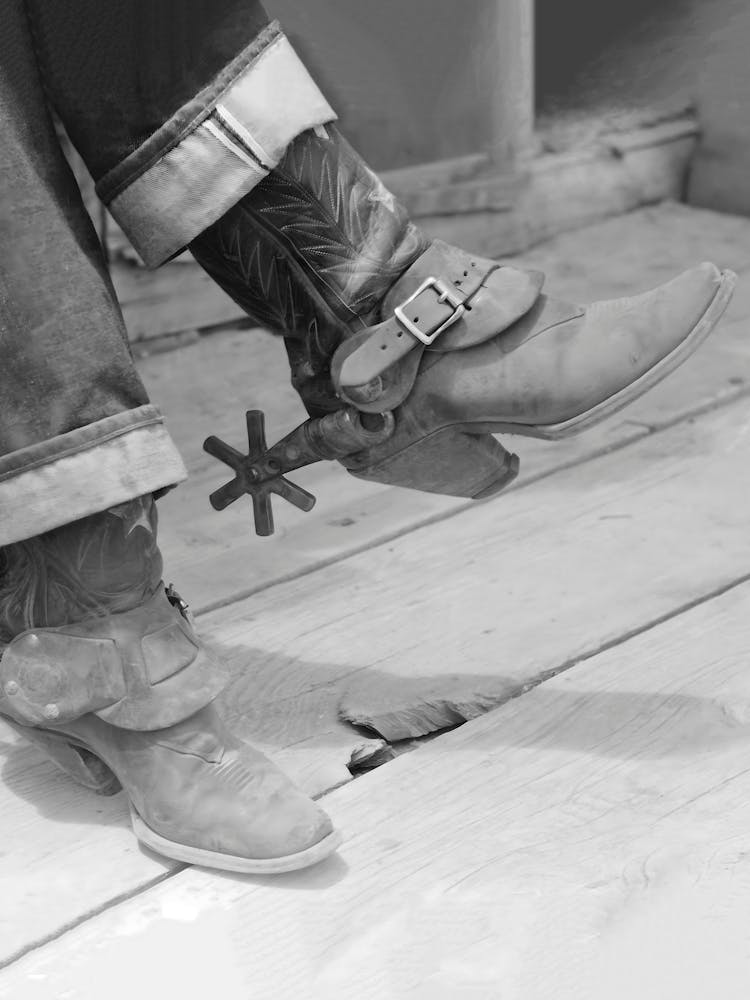 Cowboy Boots, Cowgirl, Western Aesthetic, Vintage Black and White Old Photo