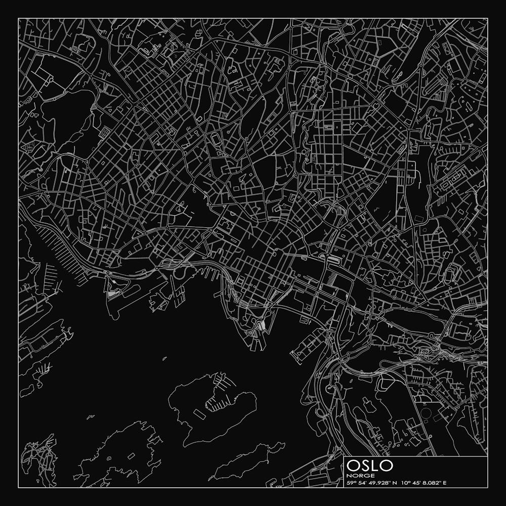 Oslo, Norge, City Map White On Black Blueprint Design