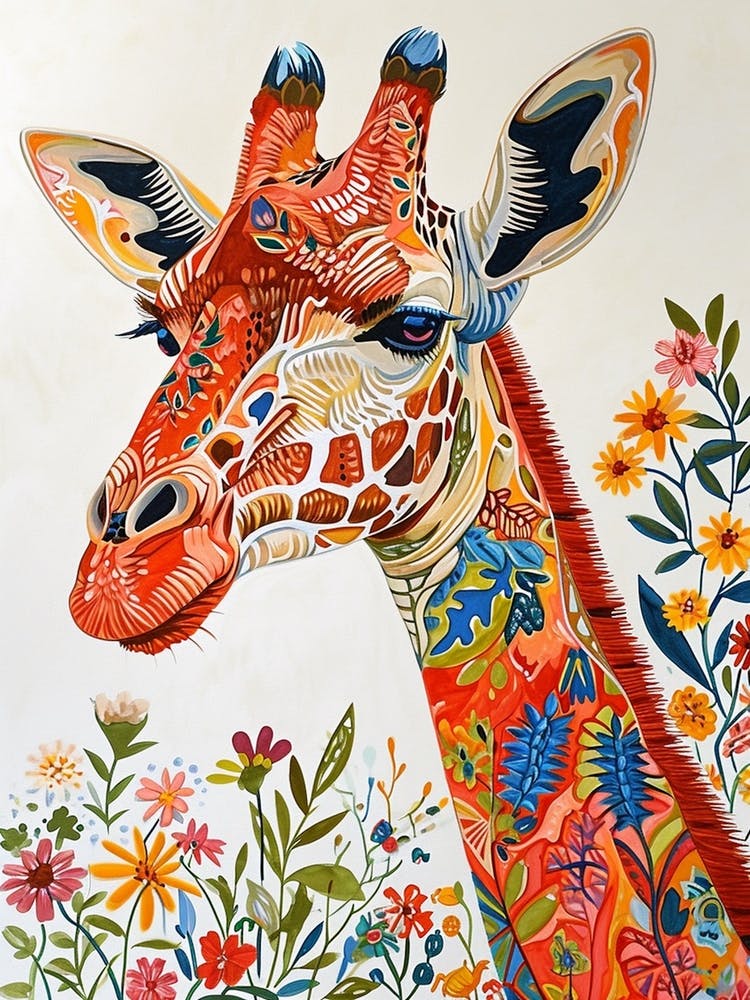 Colourful Giraffe With Flowers 4