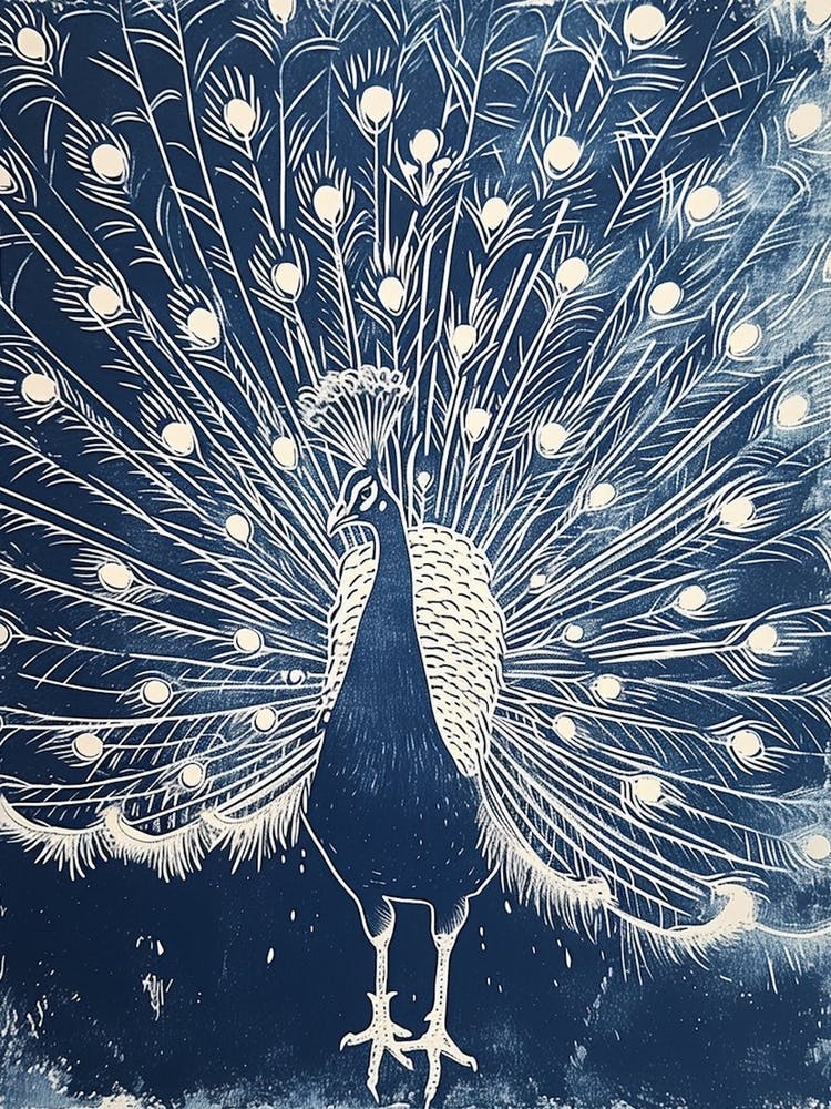 Navy & White Peacock Portrait 2