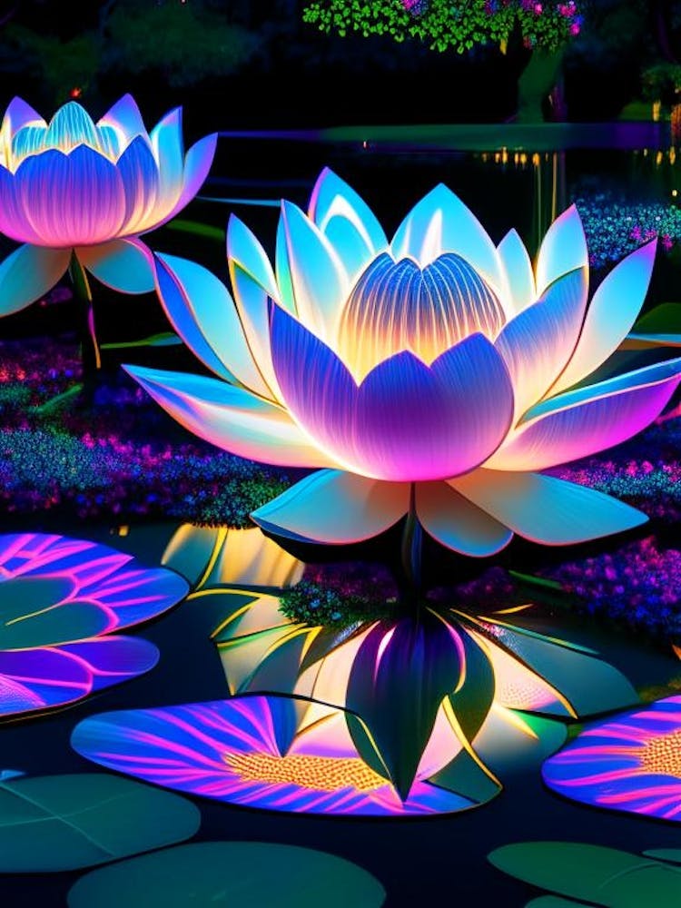 Lotus Flowers In Park Holographic 3