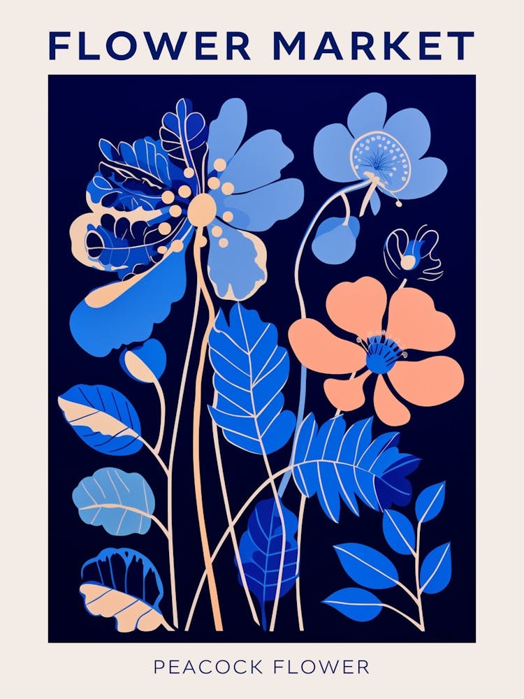 Blue Flower Market Poster Peacock Flower Market Poster 1