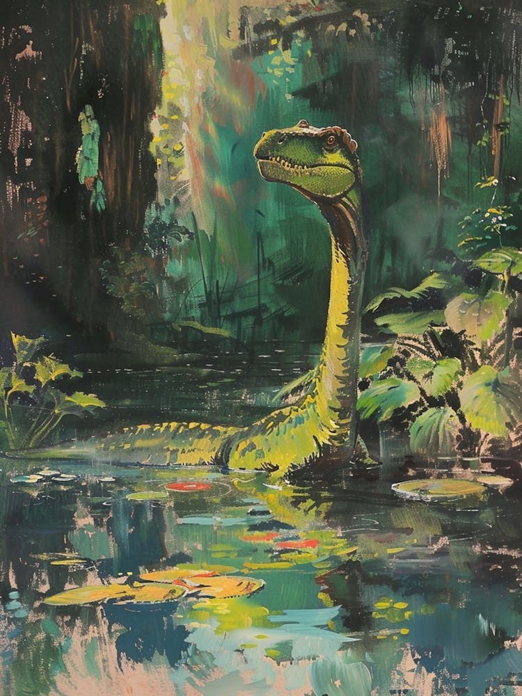 Dinosaur In The Water Vintage Illustration 2